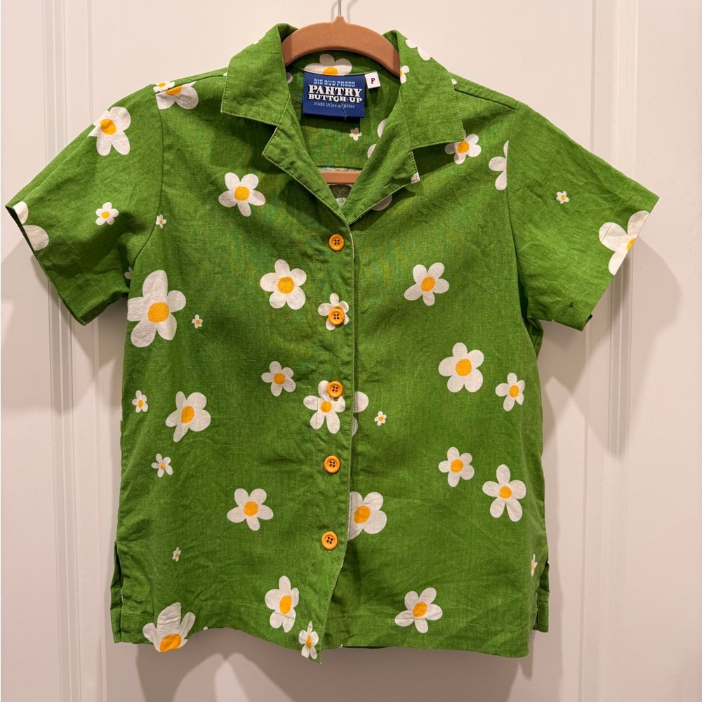 Big Bud Press Pantry Button Up Green Floral  Button Down Shirt size P